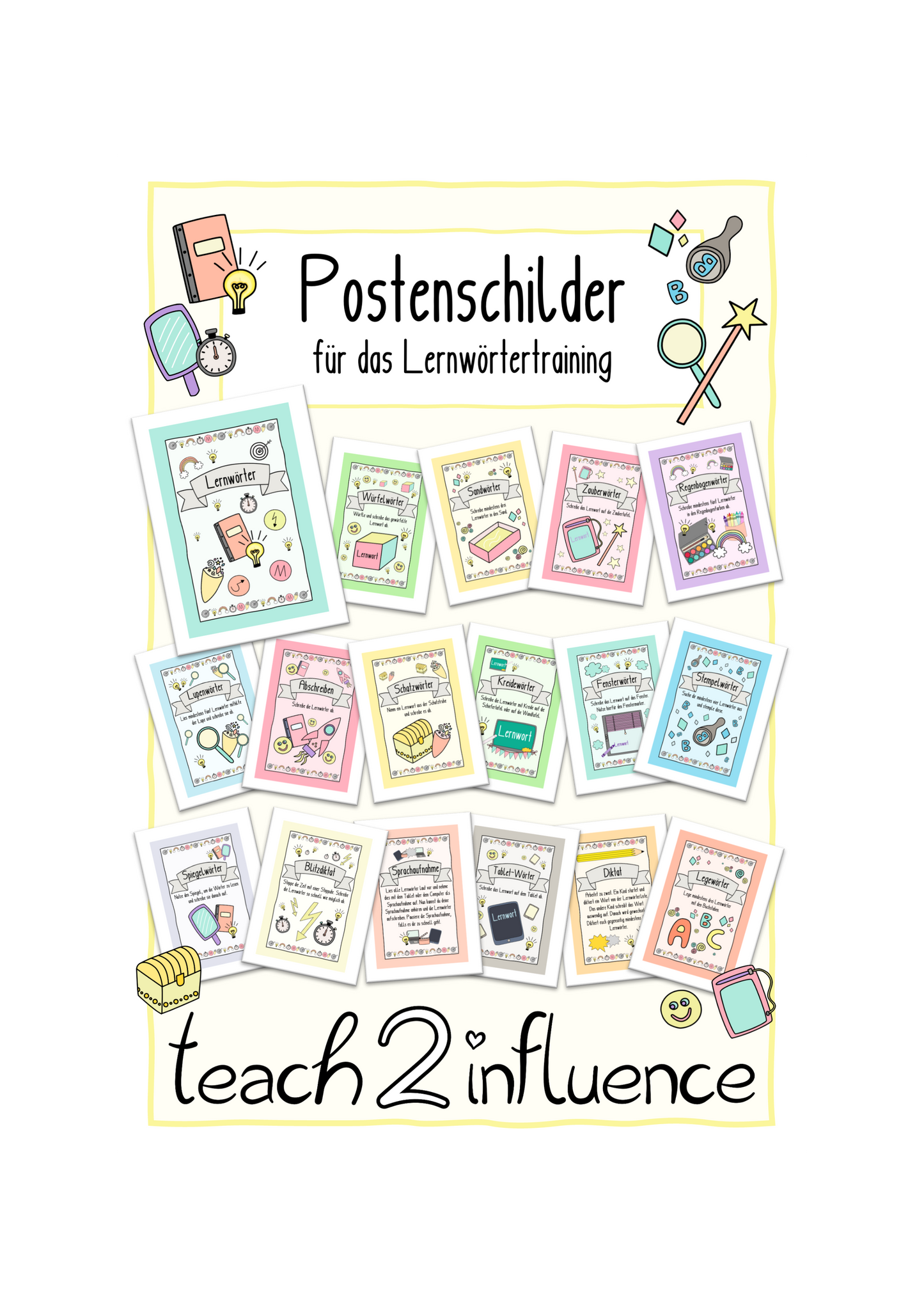 Postenschilder für das Lernwörtertraining