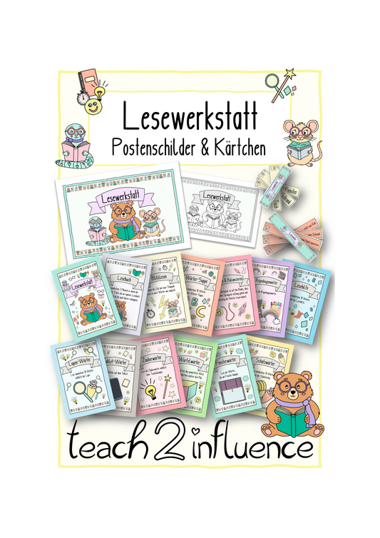 Lesewerkstatt - Postenschilder & Kärtchen