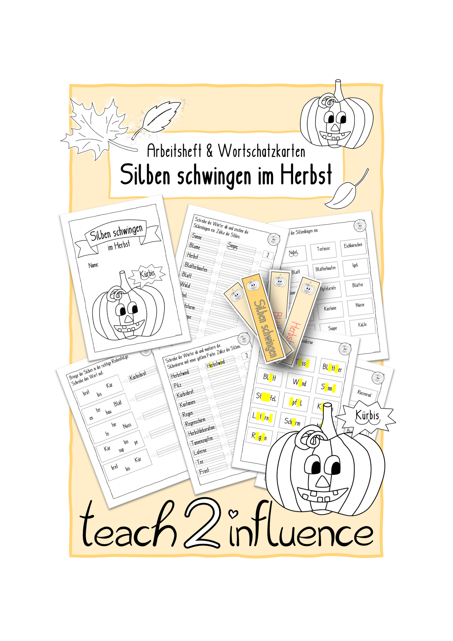 Arbeitsheft & Wortschatzkarten - Silben schwingen im Herbst