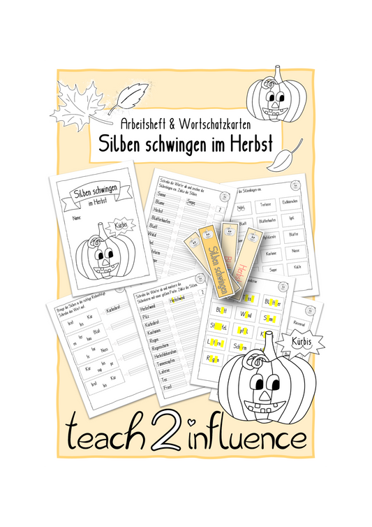 Arbeitsheft & Wortschatzkarten - Silben schwingen im Herbst