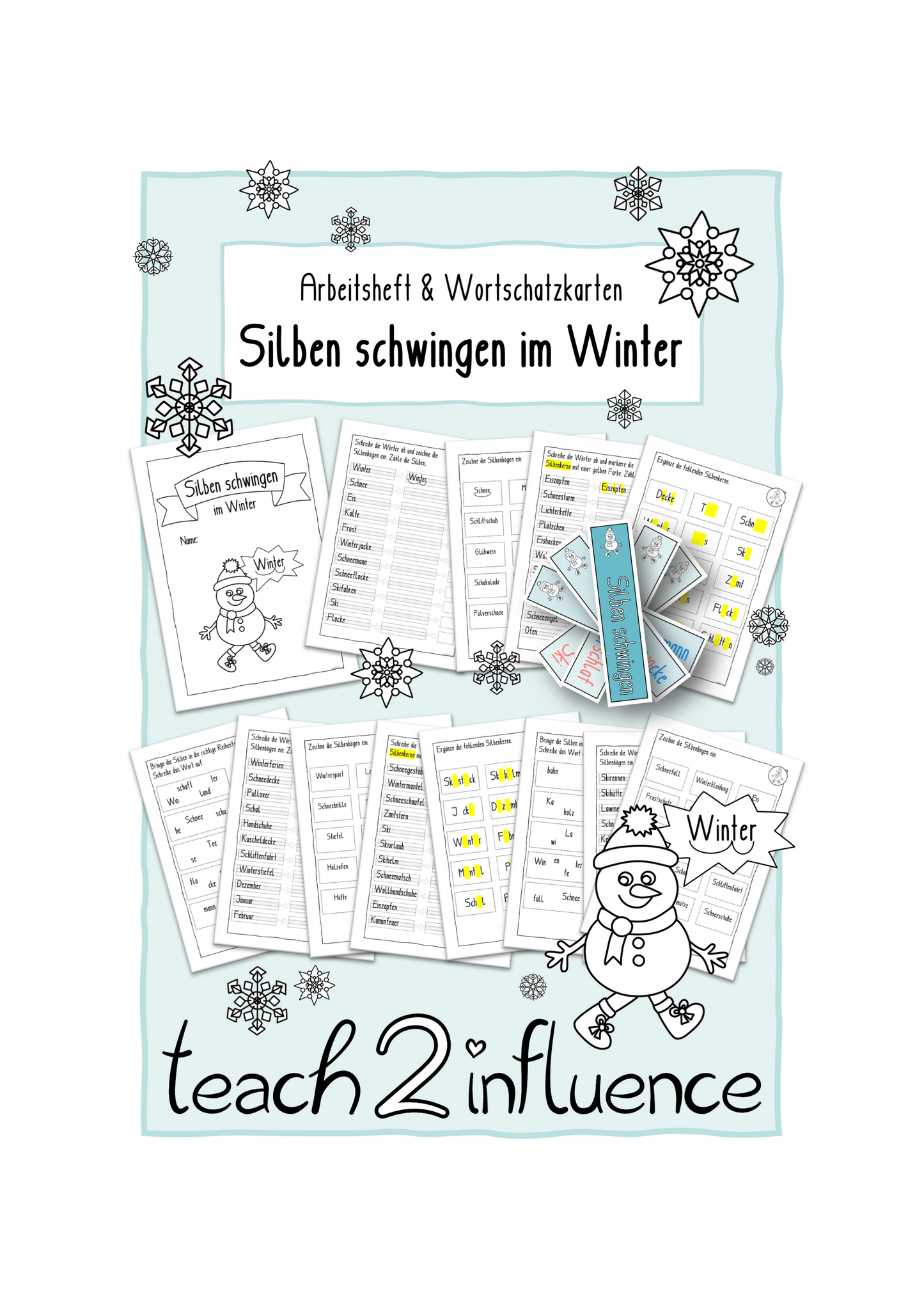 Arbeitsheft & Wortschatzkarten - Silben schwingen im Winter