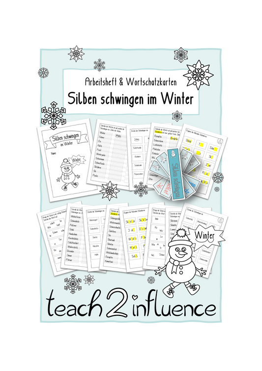 Arbeitsheft & Wortschatzkarten - Silben schwingen im Winter