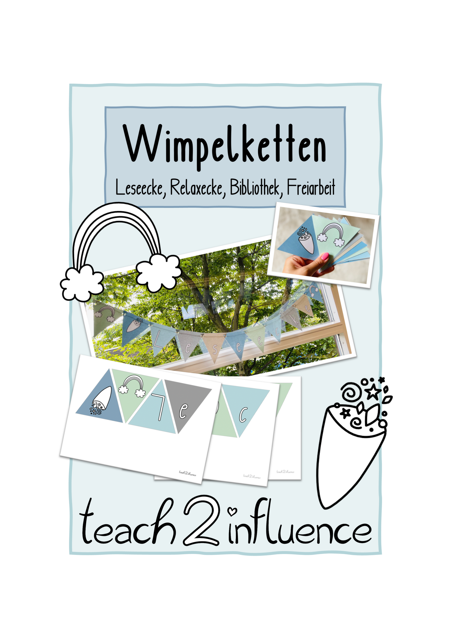 Wimpelketten - Leseecke, Relaxecke, Bibliothek, Freiarbeit